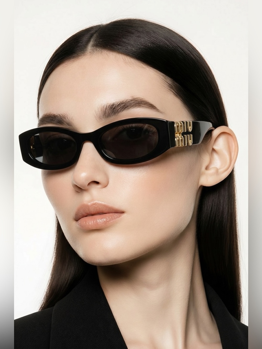 Miu Miu Black Cat-Eye Sunglasses with Pink Case and Card